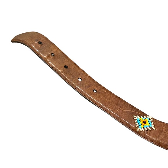 Fossil Genuine Leather Belt Women Small Boho Bohemian Metal Buckle Bead Woven - Picture 5 of 9